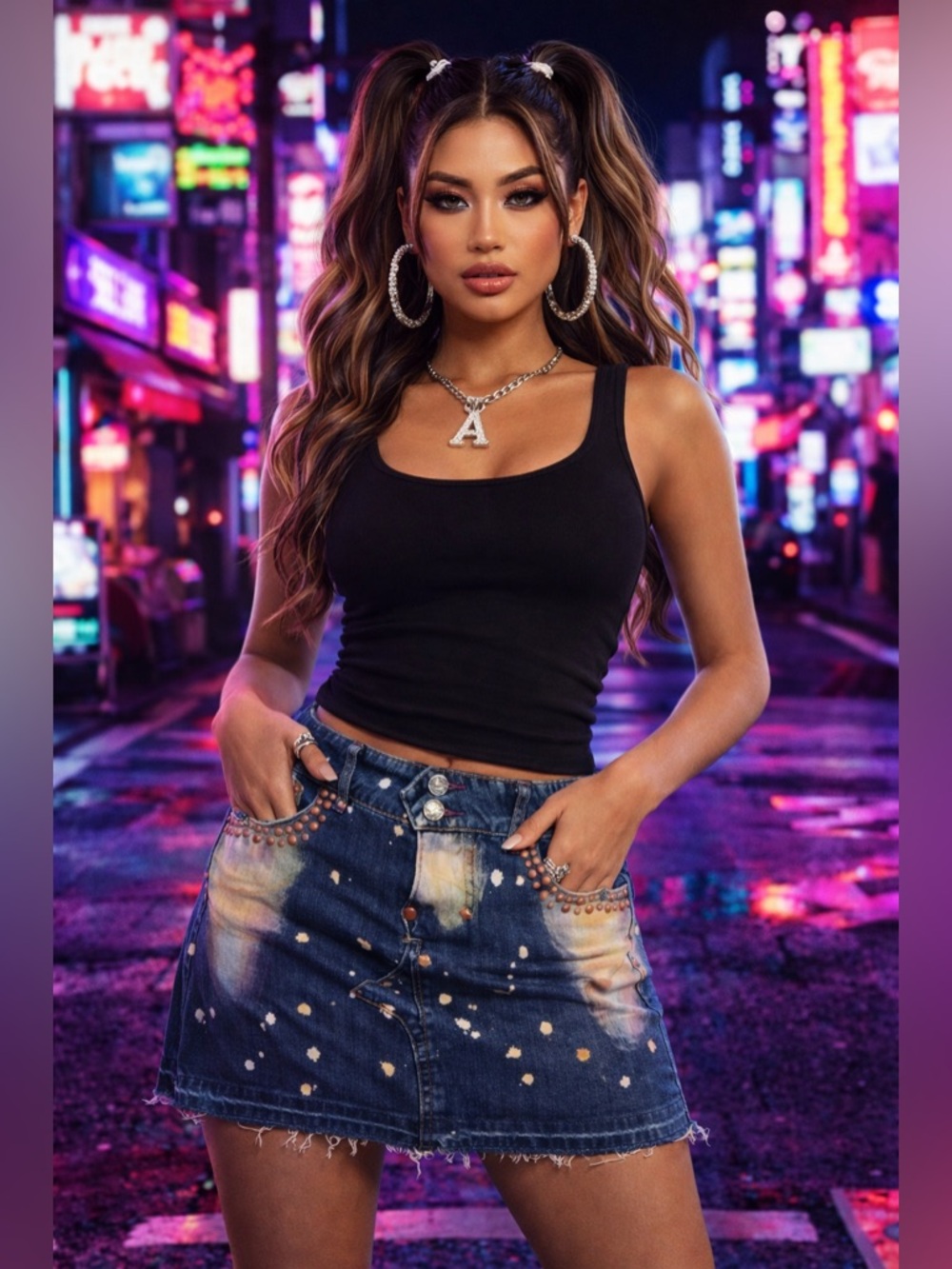 VTG Inkslingers Heart Pocket Denim Distressed Mini Skirt Y2K Pearl Embellished